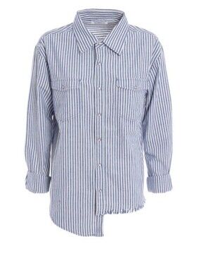 One x OneTeaspoon Blue White Striped Western Snap Button Down Shirt XS Raw Hem